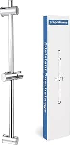 Stainless Steel Shower Rail 66 x 25 cm, Upper Drill Hole Variable, Including Adjustable Shower Holder, Premium Slider is Made of Engineering Grade ABS