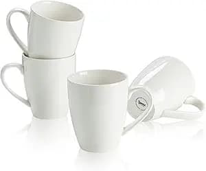 Sweese Porcelain Coffee Mugs - 16 Ounce (Top to the Rim) for Coffee, Latte, Tea, Cocoa, Set of 4, White