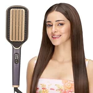 VEGA Hair Straightener Brush With Up To 12 Hrs Straightening Effect,Triple Care & Thermoprotect Technology,Frizz Free Hair In Few Mins,Hot Brush With 5 Temperature Settings(Litstyle L1,Vhsb-06),Purple