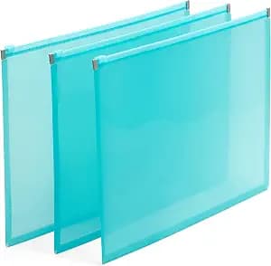 Poppin Zipper Pouches - Letter-Size Document Storage Bags, Waterproof Document Folder with Zipper Top, Set of 3 (Aqua, Letter)