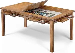 Coperat Solid Wood Board Game Table for 4-6 Players,Dining/Gaming Table w/ 54"x31" Big Gaming Space and Removable Top,Includes Game Mat, 6 Cup Holders & Hobby Tray,Rosewood