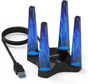 USB WiFi 6 Adapter for Desktop PC, WAVLINK AX1800 WiFi 6 Adapter, Dual Band 2.4GHz/5GHz Wireless Network Adapter with 4x3dBi High Gain Antennas, MU-MIMO, OFDMA, WPA3, Supports Windows 10/11 Only
