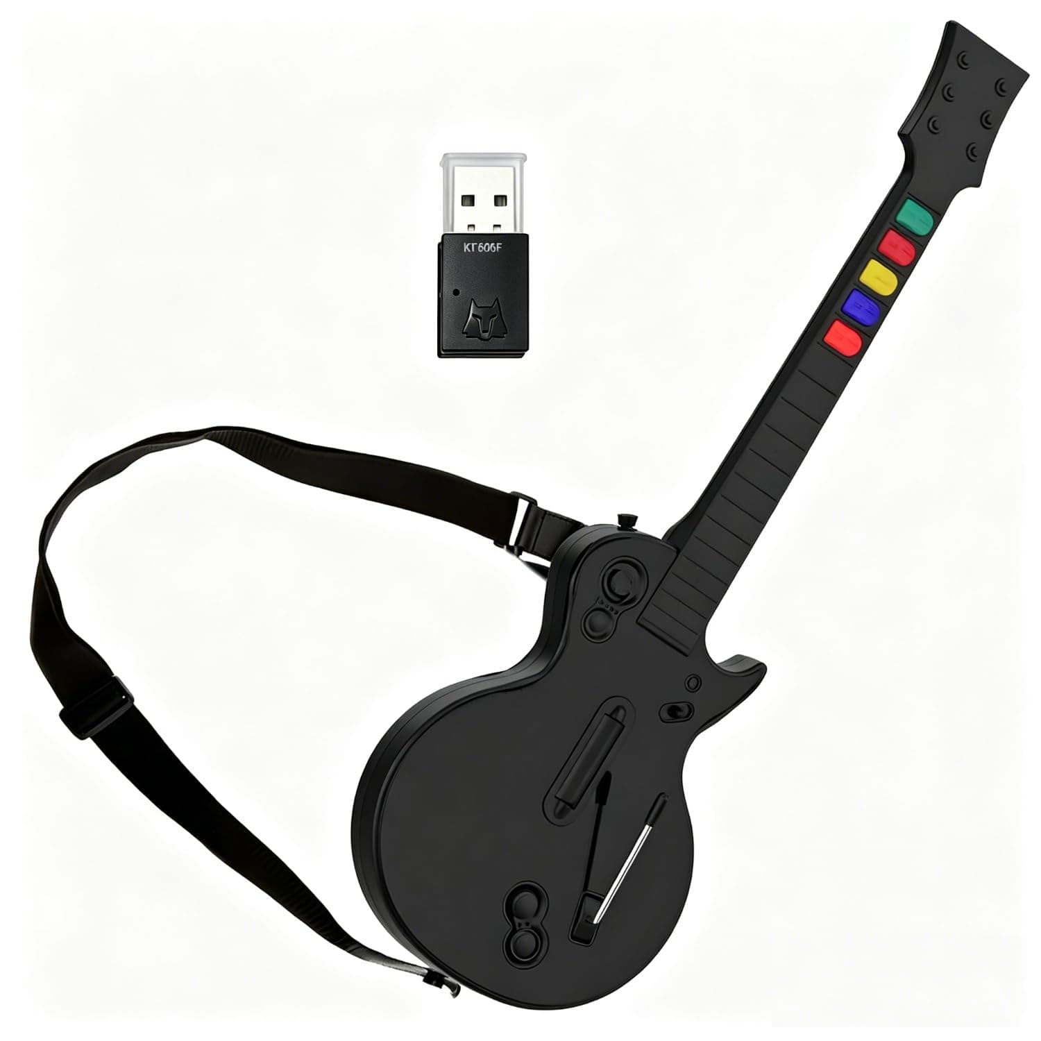 NBCP PC Guitar Hero Controller, Wireless PS3 Guitar Hero with Dongle for PC/PlayStation 3, Compatible with Guitar Hero, Rock Band, Clone Hero & Fortnite Festival - Black