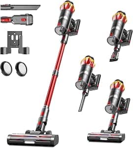 Battery Vacuum Cleaner 45000 Pa/550 W/65 Min, 1.6 L Wireless Vacuum Cleaner with Display, Anti-Tangle Brush, Self-Standing, Wall Charging Station, 8-Layer Filtration, Ultra Quiet, for Pet Hair/Carpets