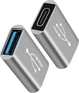 USB 3.0 to USB C 3.1 Adapter 2 Pack,10Gbps Double Sided Data Transfer, Bi-Directional Type-C (Female) to Type-A (Female) On The Go (OTG) Converter Connector Support Charging & Data Sync for Laptop, PC