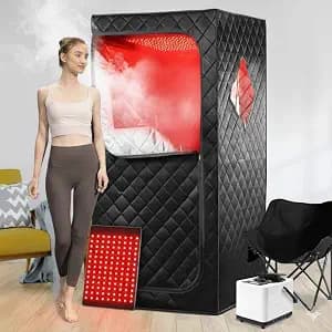 Infrared Red Light Therapy Sauna, Portable Steam and Infrared Sauna for Home, Full Body Sauna Tent for Relaxation, Large Infrared Sauna Box with 660nm Red Light, 3L&1100W Sauna Steamer