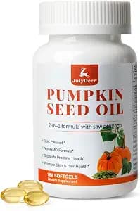 JulyDeer Pumpkin Seed Oil with Saw Palmetto 180 Softgels | Cold-Pressed | with Essential Fatty Acids & Phytosterols | Supports Hair, Urinary, Bladder & Prostate Health | Non-GMO