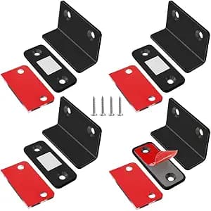 Cabinet Magnetic Catch L-Shaped Jiayi 4 Pack Ultra Thin Cabinet Door Magnetic Catch for Drawer Magnets Adhesive Cabinet Latch Magnetic Closures for Kitchen Closet Door Closing Magnetic Catch Black