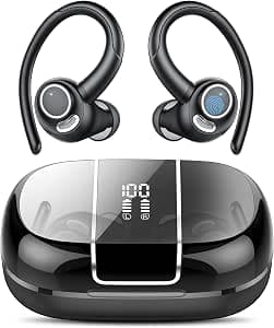 Bluetooth Headphones Sport, In-Ear Headphones Wireless Bluetooth 5.3 with Ear Hook, Hi-Fi Stereo Sound, 48 Hours Earbuds with 4 ENC Noise Cancelling Microphone, IPX7 Waterproof Earbuds, for Running