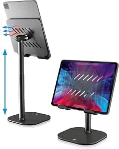 Cooper TabHolder, 7-10" Height Adjustable Tablet Stand, Premium iPad Stand for Desk, 270° Tilt Portable Monitor Holder for 15.6-17" Displays, for All iPad, Kindle, Surface, Samsung Tablets (Black)