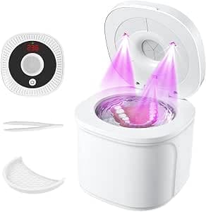 Ultrasonic Retainer Cleaner, Upgraded 48kHz Dental Cleaner Machine for Braces, Mouth Guard Cleaner, Toothbrush Heads, Jewelry, 4 Modes Retainer Cleaner with 200ML Capacity (White)