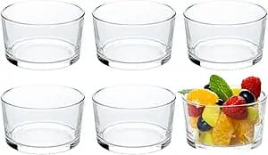 HillSpring Glass Small Bowls, 7.5oz, Set of 6, Clear Mini Bowls for Dips, Sauces, Desserts, Side Dishes, Pudding, Fruit and Charcuterie Boards, Pinch Bowls for Meal Prep