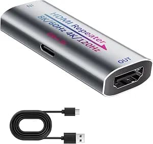 HDMI 2.1 Booster Repeater Active– Supports 8K@60Hz & 4K@240Hz, USB‑C Powered, Extends HDMI Signal up to 164ft for PS5, Xbox Series X/S, Projector, Home Theater