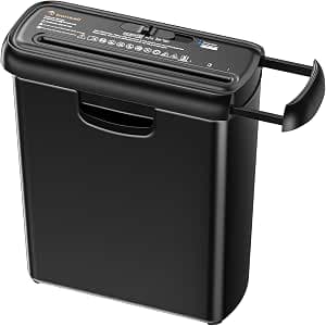 Bonsaii 6-Sheet Strip-Cut Paper Shredder, Small Paper Shredder for Home Use, Can be Used Without Bin, Extendable Arm Design with Overheat Protection, 9 Liter Bin, S123-A