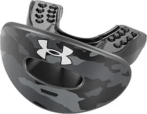Under Armour Football Lip Guard with Strap - Full Mouth Protection for Braces, Adult & Youth, Black Camo