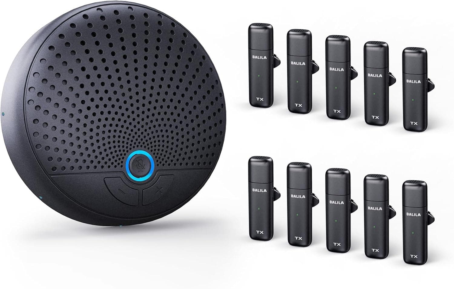 CM300 Conference Speaker with 10 Wireless AI Mics, 360° Pickup, 65FT Range, Noise Reduction, Echo Cancellation, Full Duplex USB Speakerphone for 10-Person Meetings, Zoom and Microsoft Teams