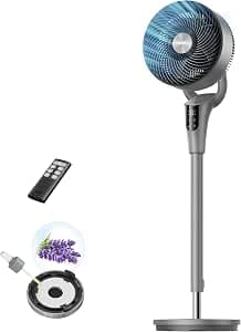 DREO 20dB Silent Standing Fan for Bedroom, 42" Pedestal Fans with Remote, 90° Oscillating, 90° Manual Vertical Cooling Fan, 8 Speeds, Adjustable Height, 8H Timer, LED Display, Child Lock, [Upgraded]