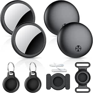 Air Tracker Tags-4 Pack, 2025 New [Apple MFi Certified], Bluetooth Tracker Work with Apple Find My (iOS Only), Replaceable Battery Last 2 Years,Item Finder for Luggage/Key/Suitcase,with Diverse Holder