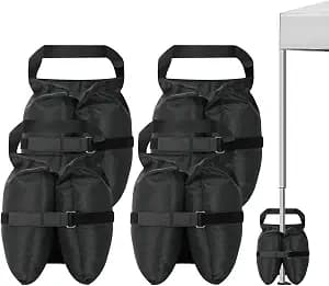 140 LBS Canopy Weights Sand Bags Set of 4, Heavy Duty 420D Oxford Tent Weights, Three-Compartment Sand Bags for Canopy Legs, Pop Up Canopy, Beach Umbrella, Gazebo (Black)