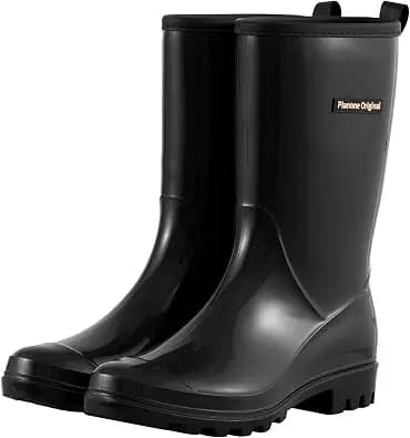 planone Mid Calf Waterproof Rain Boots For Women Anti-Slipping Garden Shoes Comfortable Insoles Stylish Light Rain Shoes Outdoor Work Shoes