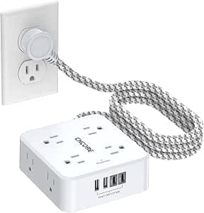 Surge Protector Power Strip - CHCORE 5Ft Braided Extension Cord with 8 Outlets with 4 USB (2 USB C) Charging Ports, Flat Plug Multi Plug Outlet Extender Charging Station for Home Office, ETL, White