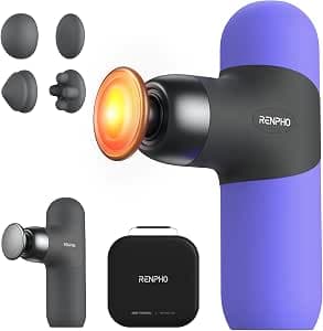 RENPHO Mini Thermal Massage Gun with Heat, Mothers Day Gifts, Portable Fashion Massager Gun, Color Silicone Sleeves, 4 Intensities, 4 Heads, Travel Size with Carry Case Purple