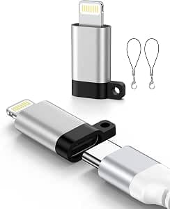 27W USB C to Lightning Adapter Fast Charging Data Sync, USB C Female to Lightning Male Adapter for iPhone/ iPad/ Airpods, 2 Pack Type-C to iPhone Cable Converter with Anti-Lost Loop, Not for Audio/OTG