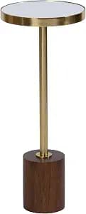 Kate and Laurel Hescott Mid-Century Mirrored Drink Table; 10 x 10 x 24; Walnut Brown and Gold; Glam Round Pedestal Table for Use as Plant Stand Indoors or Living Room Accent Table