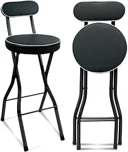 UWEAR 1 PCS Folding Bar Stool with Back, Tall Foldable Stool Seat Padded Portable Stools Counter Height Foldable Stools Chairs Collapsible Stool for Adults Kitchen Island (Black)