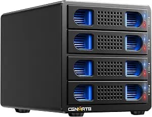 4 Bay Hard Drive RAID Enclosure with Cooling Fan for 2.5/3.5" SATA HDD/SSD with USB A/C 3.0＋eSATA Cable, 3.5 Hard Drive Reader Supports 80TB Capacity, 8 RAID Modes, DAS(NO NAS)