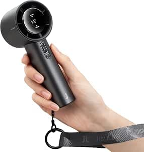 JISULIFE Portable Handheld Fan, Adjustable Speed (1-100), Turbo Mini Fan, Rechargeable 5000 mAh Battery, Metal Housing, Digital Display, for Women / Men / Travel / Camping / Outdoors - Grey