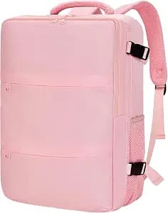 Carry On Backpack for Women & Men – Airline Approved Underseat Size, 15.6" Laptop Compartment, TSA-Friendly 180° Opening, Anti-Theft Business Travel Backpack with Trolley Sleeve(Pink, Medium)