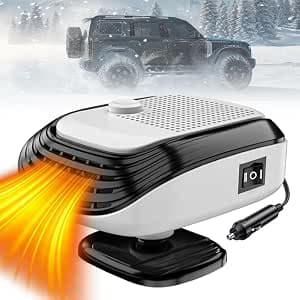 Car Heater 12 V 150 W, 2026 Portable Fan Heater Car Heater with 360 Degree Rotation, Auxiliary Heater Fan Windscreen Defroster Demister Additional Heater for 12 V, Trucks, SUV, Van (White)