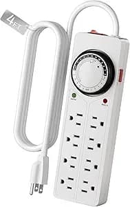 BN-LINK 8 Outlet Surge Protector with Mechanical Timer, 4 Timed & 4 Always-On Outlets, ETL Listed, 4ft Cord, 1875W, for Aquarium, Grow Lights, Christmas Decor, White