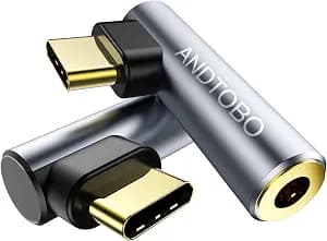 [2 Pack] USB C To 3.5mm Audio Adapter, USB Type C To 3.5mm Female Headphone Jack Dongle Aux Adapter DAC Stereo HiFi Right Angle for iPhone 17 Air, 16 15 Pro Max Plus, iPad Pro Air 5 4, Galaxy S24 S23
