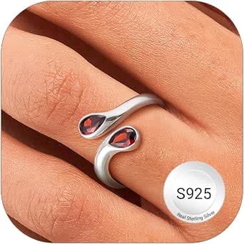 Bestyle Adjustable 925 Sterling Silver Ring for Women Ladies, Cubic Zirconia Birthstone Thumb Rings Jewellery