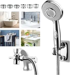 KLLEYNA Shower Head Hose Attachment for Sink/Tub Faucet - ON/OFF Jets Sprayer for Dog Wash/Bathtub Cleaning/Baby Bath/Hair Rinse, Tap Extender Water Nozzle for Bathroom Kitchen Utility Garden Basement