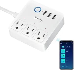 GHome Smart Power Strip with 3 WiFi Outlets & 3 USB Ports, ETL Listed Smart Surge Protector, Works with Alexa & Google, Individual Control WiFi Outlet Strip 4Ft Extension Cord for Home Office & Travel
