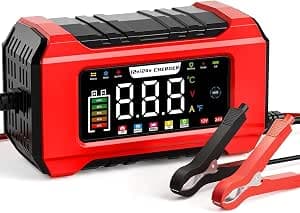 15A Car Battery Charger, 12V/24V Intelligent Car Battery Charger with 9-Stage Charge, LCD Screen for Car, AGM, Gel Lead Acid Batteries and LiFePO4 Batteries