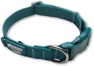 Twiggy Tags Tidal Waterproof Collar | 100% Waterproof Dog Collar Easy Clean | Quick Release Buckle & Stainless Steel D-ring | Suitable For All Dog Breeds | Azure Turquoise Blue | M