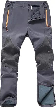 Gash Hao Mens Snow Ski Waterproof Softshell Snowboard Pants Outdoor Hiking Fleece Lined Zipper Bottom Leg