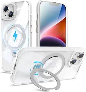 360° Spin Invisible Magnetic Stand for iPhone 14/13 Case [Military Grade Shockproof] [Compatible with MagSafe] Slim Translucent Matte Phone Case for iPhone 14/13 (6.1"), White