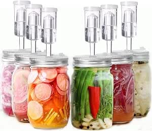 6 Set Fermentation Lids, Fermentation Kit for Wide Mouth Jars, Stainless Steel Fermenting Lids with 9 Silicone Grommets, 6 Airlocks, 6 Silicone Rings(Jars Not Included)