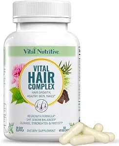 VITAL NUTRITIVE Vital Hair Complex – Biotin & Vitamin B Hair Vitamins for Women & Men – Supports Healthy Hair, Skin & Nails – Hormone-Free, Gluten-Free – Hair Supplement for Women & Men