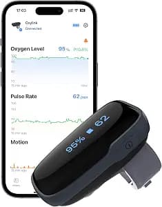 Vibeat Oxylink Wearable Pulse Oximeter - Bluetooth Oxygen Meter with Audio Notification, Rechargeable Finger Blood Oxygen Monitor for Continuous Tracking with Free App