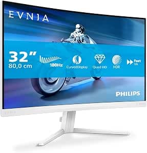 Philips Evnia 32M2C5501-32 inch QHD Curved Gaming Monitor, 180 Hz, 1 ms GtG, FreeSync Premium (2560x1440, 2x HDMI 2.0, 1x DisplayPort1.4) white