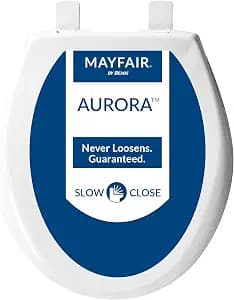 Mayfair Aurora Slow Close Toilet Seat, Easy Clean Hinges and Adjustable Perfect Fit Plastic Seat, Round, White