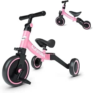 besrey 5 in 1 Toddler Bike for 1 Years to 4 Years Old Kids, Toddler Tricycle Kids Trikes Tricycle, Toys for Boy & Girl, Balance Training, Removable Pedals - Pink