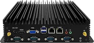 Fanless Mini PC, Intel Core i5-7200U, Windows 11 Pro/Linux, 8GB RAM, 256GB SSD, 6 COM Ports, Dual LAN, 4K HD, VGA, 24/7 Operation Mini Computer