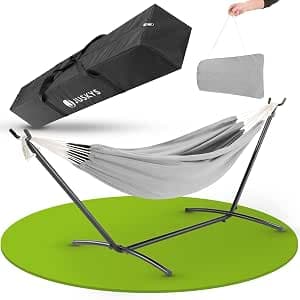 Juskys Paya Hammock with Frame - Outdoor Double Hammock for 2 People - Stand up to 200 kg Load Capacity - Indoor Double Hanging Lounger - Light Grey